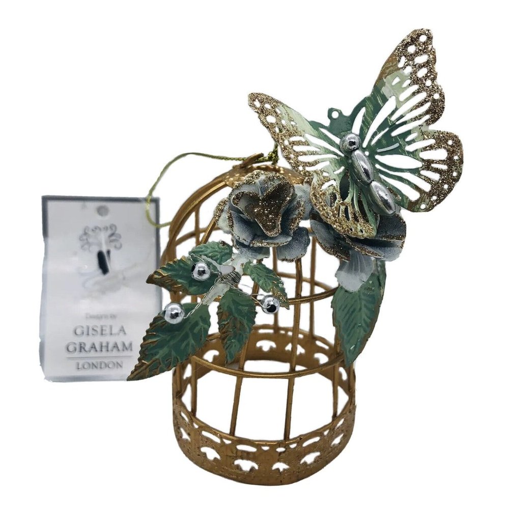 Gisela Graham Butterfly 3D christmas ornament gold sparkle NWT